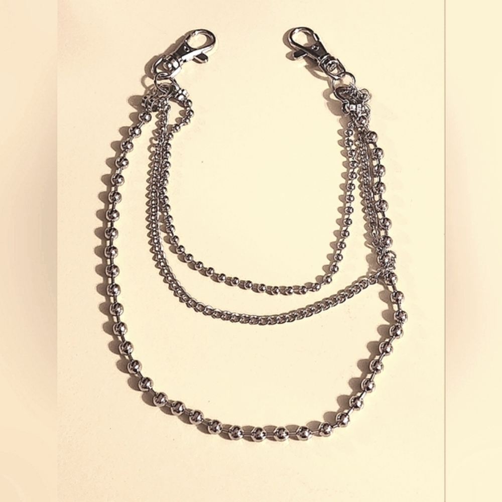 Hot Topic Stainless Steel Three Strand Chain Tiered Belt Loop Adornment